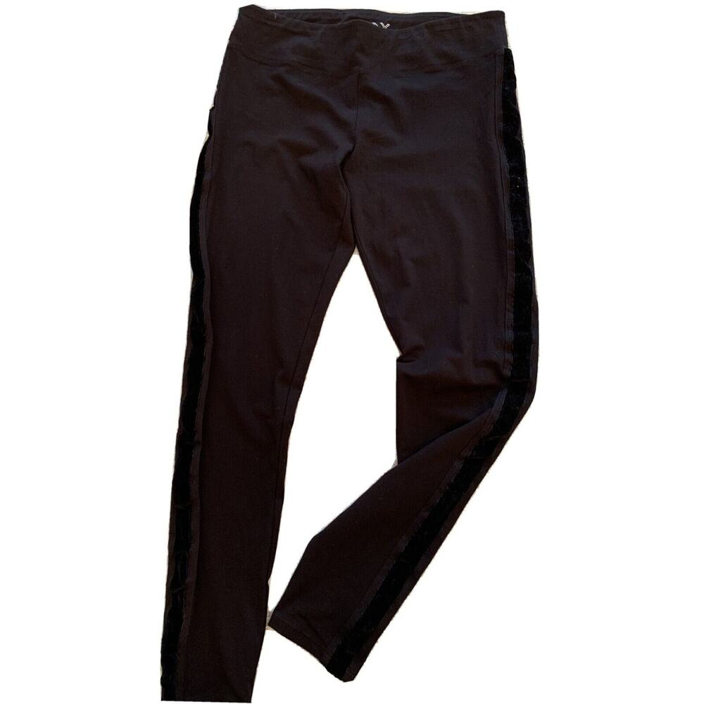 Large Marc New York Performance Women's Black Leggings Velvet Side Stripe